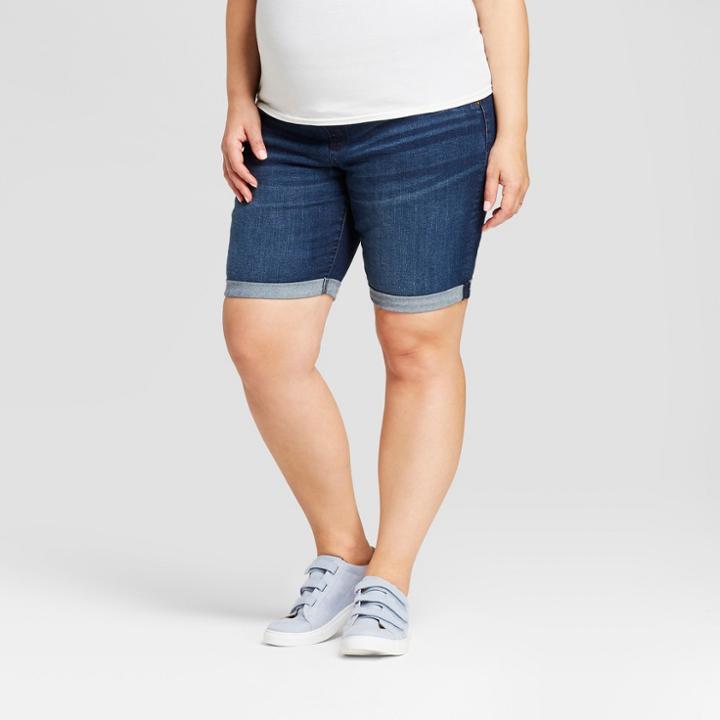 Maternity Plus Size Crossover Panel Bermuda Shorts - Isabel Maternity By Ingrid & Isabel Dark Wash 18w, Women's, Blue