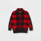 Toddler Boys' Buffalo Check Stand Collar Fleece Zip-up Sweatshirt - Cat & Jack Red