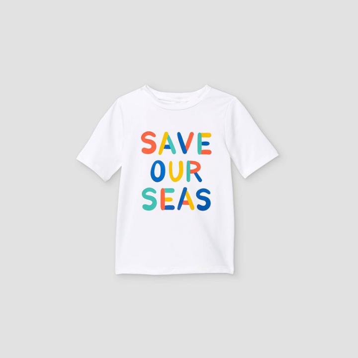Toddler Boys' 'save Our Seas' Rash Guard Swim Shirt - Cat & Jack White