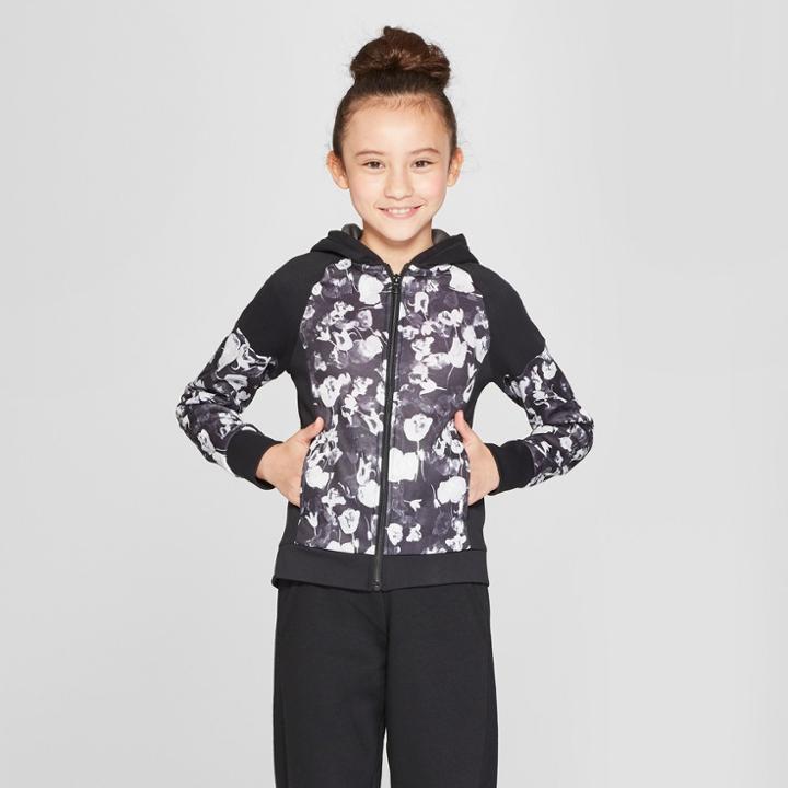 Girls' Printed Tech Fleece Full Zip Hoodie - C9 Champion Black Tulips Print