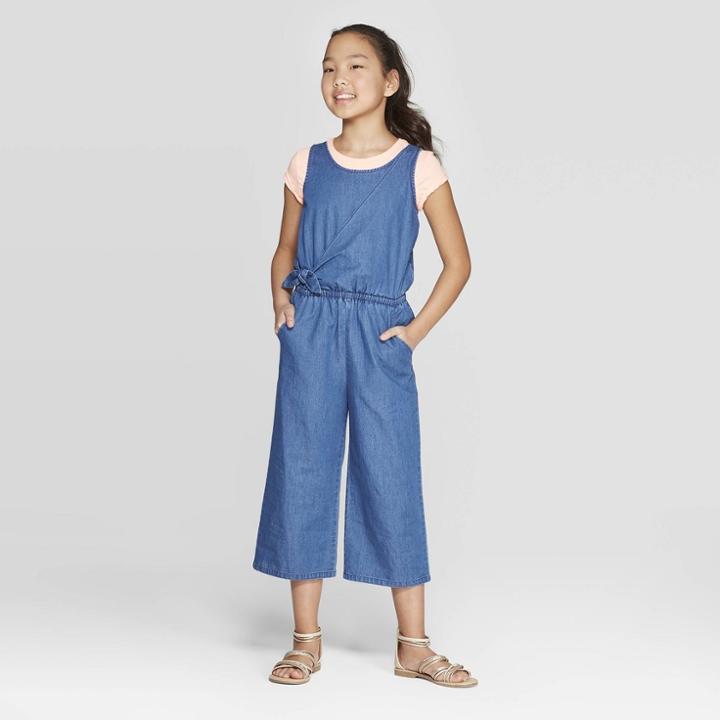 Girls' Tie Waist Jumpsuit - Cat & Jack Chambray