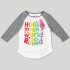 Girls' Trolls Poppy 'hugs Make The World Go Round' 3/4 Sleeve Graphic Raglan T-shirt - White