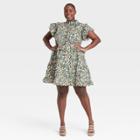 Women's Plus Size Floral Print Ruffle Short Sleeve Dress - Who What Wear Green