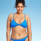 Women's Ribbed Front Knot Triangle Bikini Top - Xhilaration Blue L, Women's,