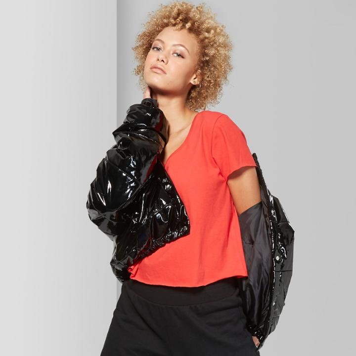 Women's Short Sleeve V-neck Boxy T-shirt - Wild Fable Red