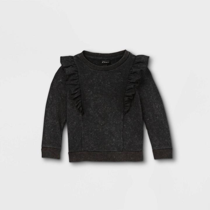 Toddler Girls' Ruffle Sweatshirt - Art Class Washed Black