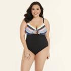 Women's Plus Size Slimming Control Tie Front Cut Out One Piece Swimsuit - Beach Betty By Miracle Brands Navy Stripe