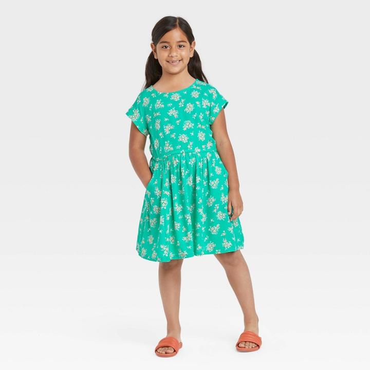 Girls' Printed Short Sleeve Woven Dress - Cat & Jack Jade Green