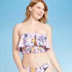 Women's Longline Smocked Flounce Bandeau Bikini Top - Xhilaration Lavender Floral L, Women's, Size: Large,