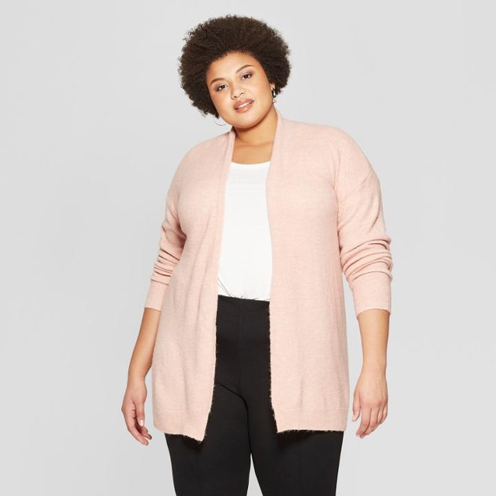 Women's Plus Size Long Sleeve Open Layering Cardigan - Ava & Viv Blush