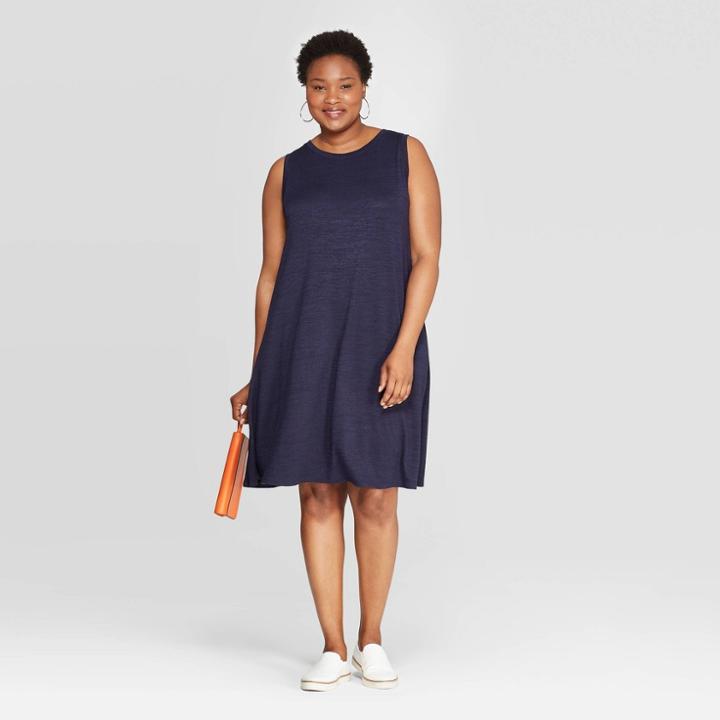 Women's Plus Size Sleeveless Crewneck Knit Dress - Ava & Viv Navy