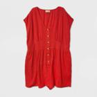 Women's Short Sleeve Kimono Button-front Romper - Universal Thread Red