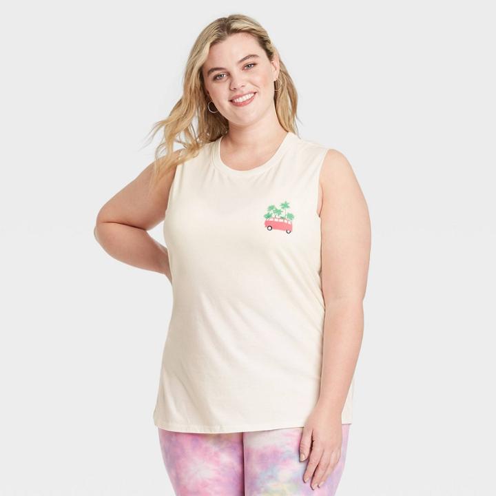 Zoe+liv Women's Plus Size Scenic Route Graphic Tank Top - Off-white