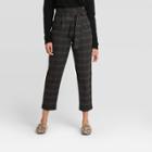 Women's Plaid Paperbag Waist Pants - A New Day Charcoal Gray
