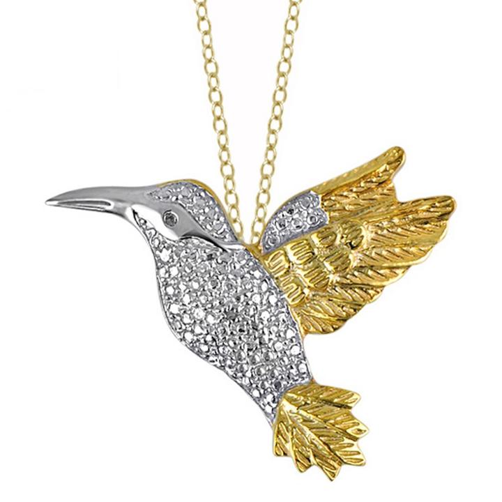 Distributed By Target Women's Sterling Silver Accent Round-cut White Diamond Pave Set Bird Pendant - Yellow