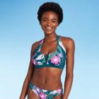 Women's Reversible Lace-up Halter Bikini Top - Kona Sol Botanical Lagoon Print D/dd Cup