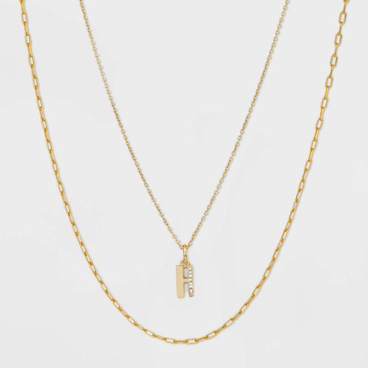 14k Gold Plated Crystal Initial 'h' Pendant Chain Necklace - A New Day Gold