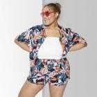 Women's Plus Size Floral Print Short Sleeve Button-down Shirt - Wild Fable Black/purple