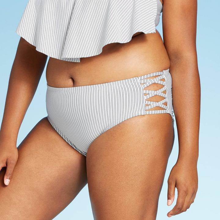Women's Plus Size Seersucker Hipster Bikini Bottoms - Xhilaration Indigo Stripe 14w, Women's, Blue