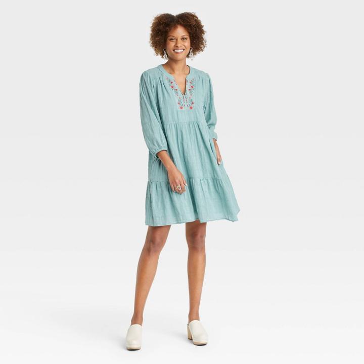 Women's Long Sleeve Embroidered Dress - Knox Rose
