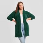 Women's Plus Size Open Neck Chenille Cardigan - Ava & Viv Green X