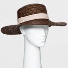 Women's Flat Top Wheat Straw Boater Hat - A New Day Brown