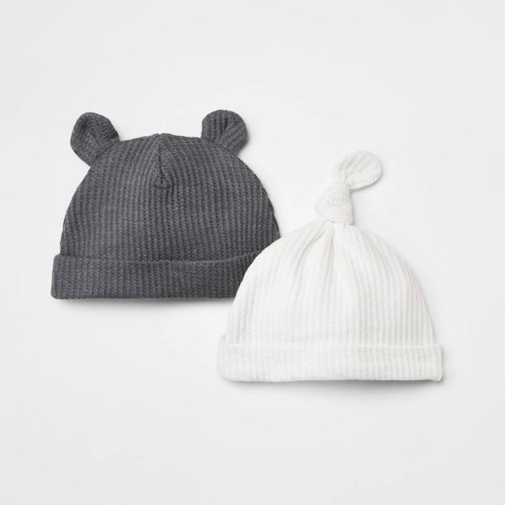 Baby 2pk Waffle Hat - Cloud Island Gray Newborn