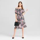 Women's Floral Print Bubble Sleeve Smocked Off The Shoulder Printed Midi Dress - Alison Andrews Pink