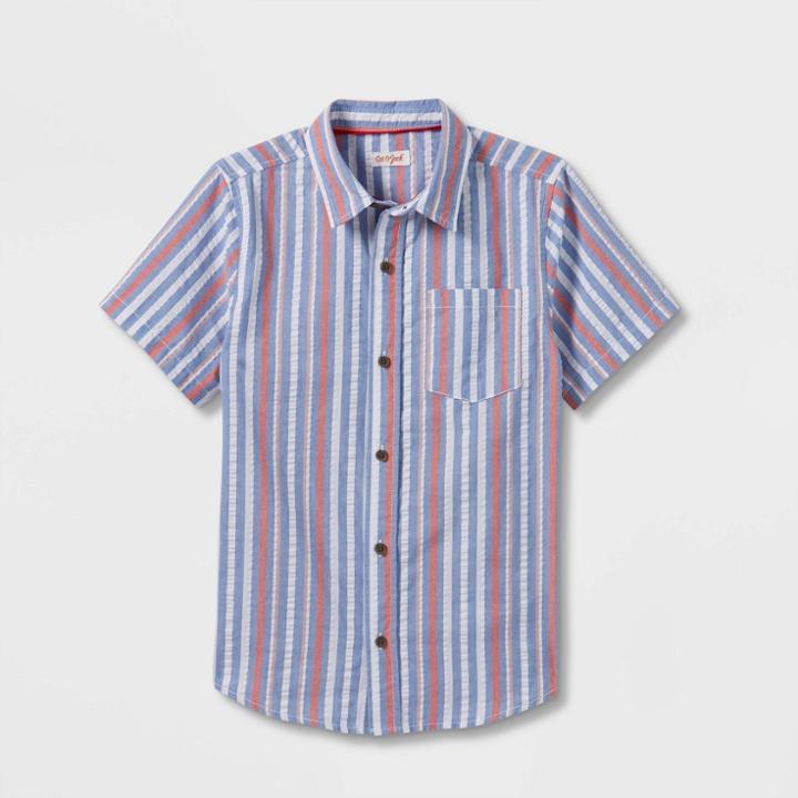 Boys' Woven Button-down Short Sleeve Shirt - Cat & Jack Blue