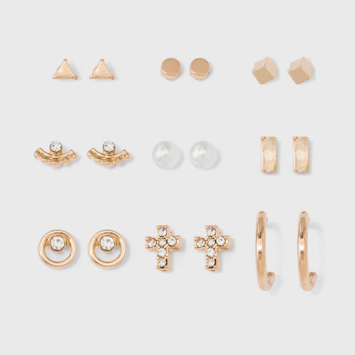 Mixed Cross, Eye, And Geometric Multi Earring Set 9ct - Wild Fable,