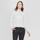 Women's Polka Dot Long Sleeve Tie-front Top - A New Day Black/white