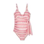 Maternity Tie-dye Front-tie One Piece Swimsuit - Isabel Maternity By Ingrid & Isabel Pink/white