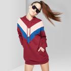 Women's Long Sleeve Color Blocked Hooded Sweatshirt Dress - Wild Fable Wine Xxs, Red