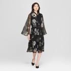 Women's Floral Print Long Sleeve Tie Neck Midi Dress - Who What Wear Black/green Xs, Black/green Floral