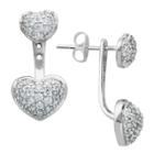 Prime Art & Jewel Sterling Silver Lab Created White Sapphire Double Heart Front-back Earrings, Girl's