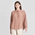 Women's Long Sleeve Collared Button-down Shirt - Prologue Brown