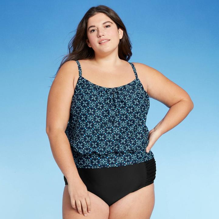 Kona Sol Women's Plus Size Blouson Tankini Top - Kona