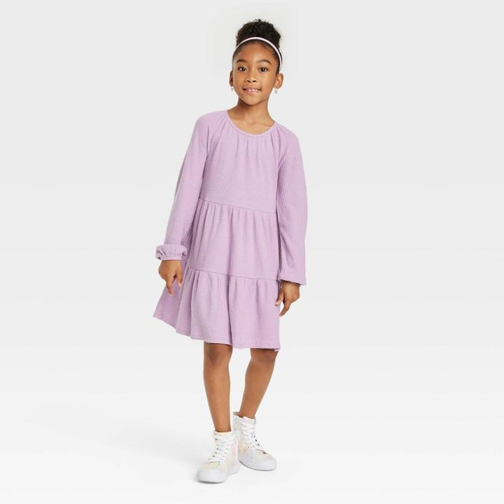 Girls' Tiered Long Sleeve Dress - Cat & Jack Dusty Violet
