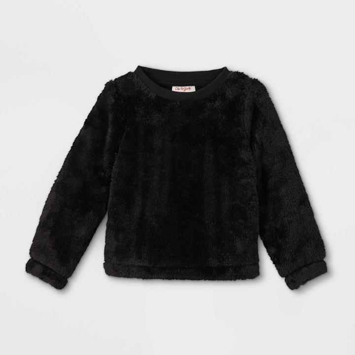 Toddler Girls' Sherpa Pullover Sweatshirt - Cat & Jack Black