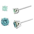 Target Women's Sterling Silver Round Light Azure Crystal Stud Earring Set - Aqua