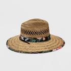 Men's Mtv Floral Print Lifeguard Straw Fedora Hat - Natural One Size,