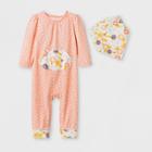 Baby Girls' 2pc Long Sleeve Dots Jersey Romper And Bib Set - Cat & Jack Peach