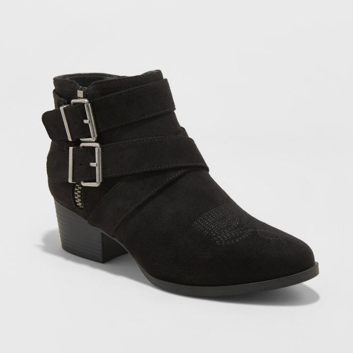 Target Women's Belle-ann Microsuede Buckle Heeled Fashion Bootie - Universal Thread Black
