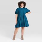 Women's Plus Size Puff Short Sleeve Eyelet Dress - Universal Thread Teal