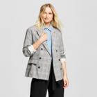 Women's Plaid Roll-up Cuff Poplin Blazer- Who What Wear Gray