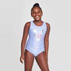 Girls' Save The Ocean One Piece Skirt Swimsuit Set - Cat & Jack Blue Xs, Girl's, Blue/blue