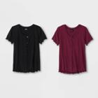Girls' Button Front 2pk Shirt - Art Class Black/maroon