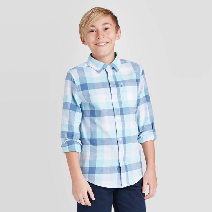 Boys' Long Sleeve Button-down Shirt - Cat & Jack Navy/white Xs, Boy's, Blue