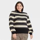 Women's Plus Size Striped High Neck Pullover Sweater - Who What Wear Black