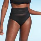 Women's Mesh Inset High Waist Bikini Bottom - Shade & Shore Black M,